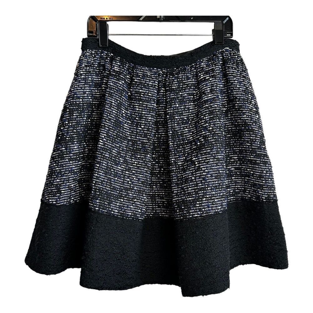 PROENZA SCHOULER Size US 4 Boucle Tweed pleated mini skirt A-line Black Navy